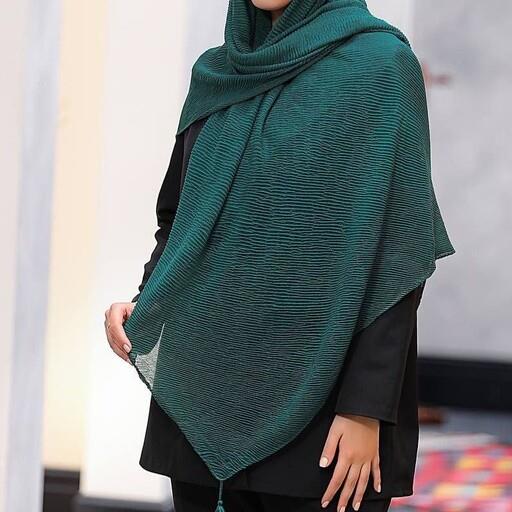 روسری نخ پنبه پلیسه ریز رنگبندی قواره 140 تک رنگ